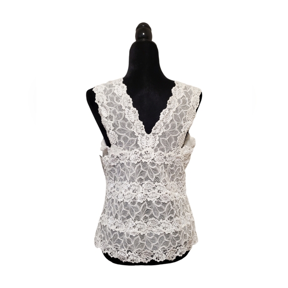 Josie Natori New With Tags White Lace V Neck Tank Top XL - Picture 3 of 7